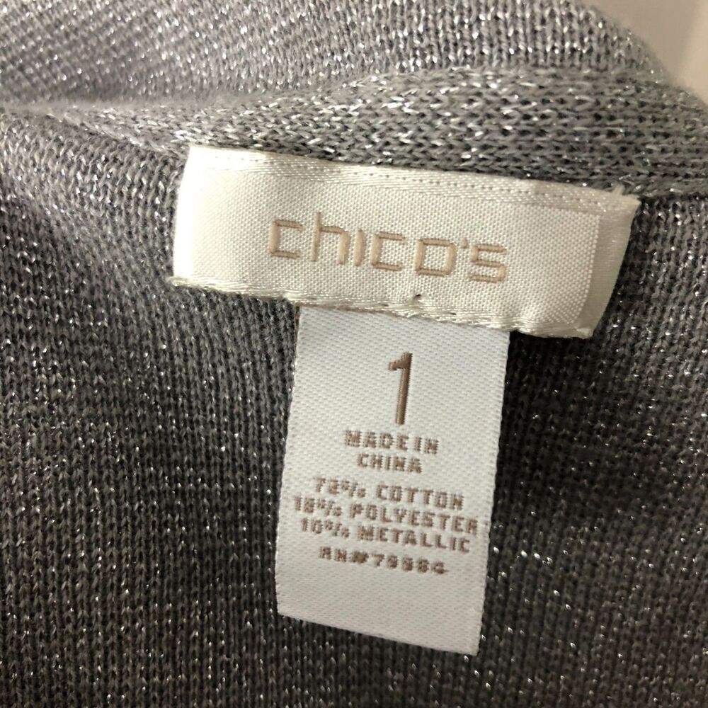 Chico's Women's Size 1/Medium Metallic Weave Open Front Sweater Jacket Silver - Picture 5 of 5